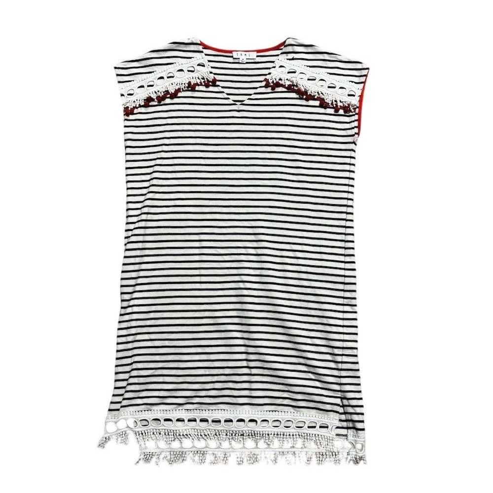THML Women's Striped Fringe‎ Sleeveless V-Neck Blouse Size M Multicolor